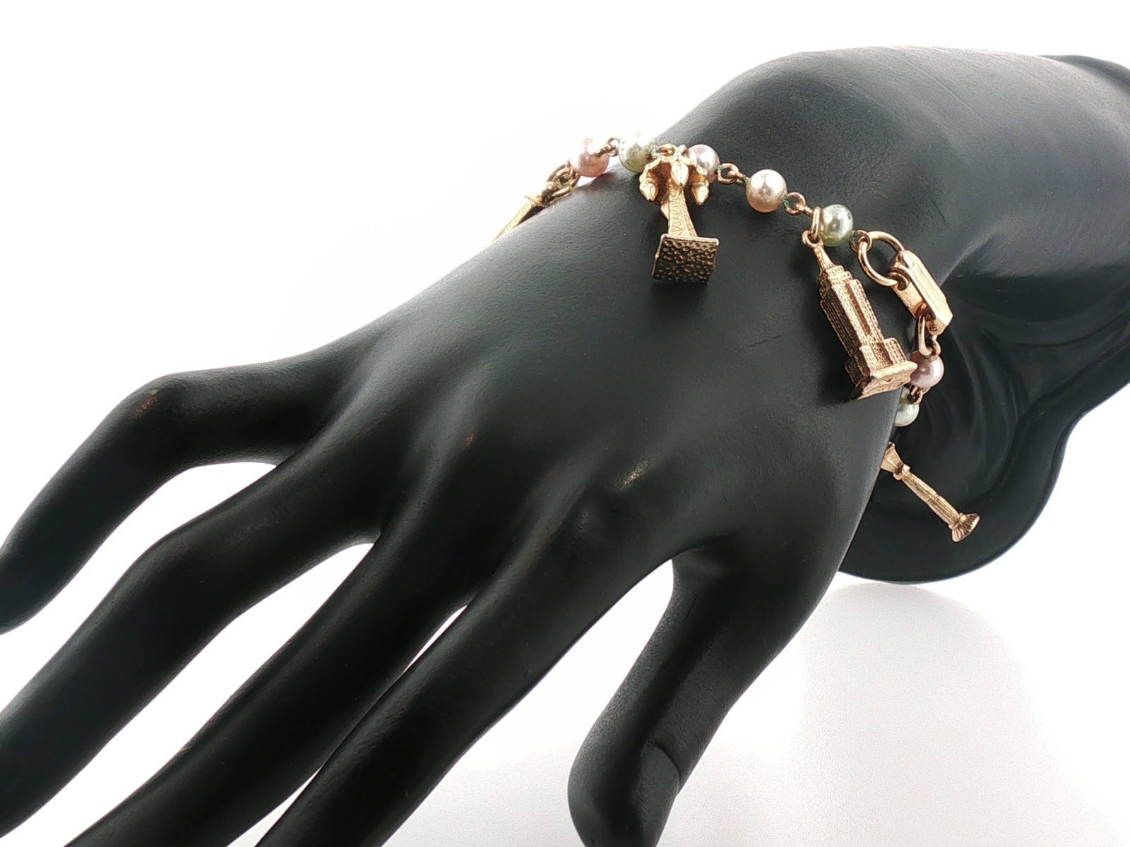 Vintage New York City Landmark Charm Bracelet Gold Tone