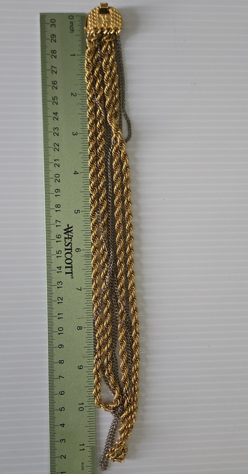 Vintage Gold Silver Tone Multi Strand Rope Chain Statement Necklace 1980s