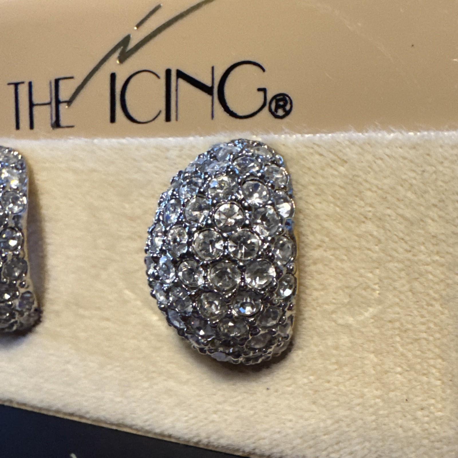 The Icing Rhinestone PAVE SILVER OVAL DOME Pierced EARRINGS New