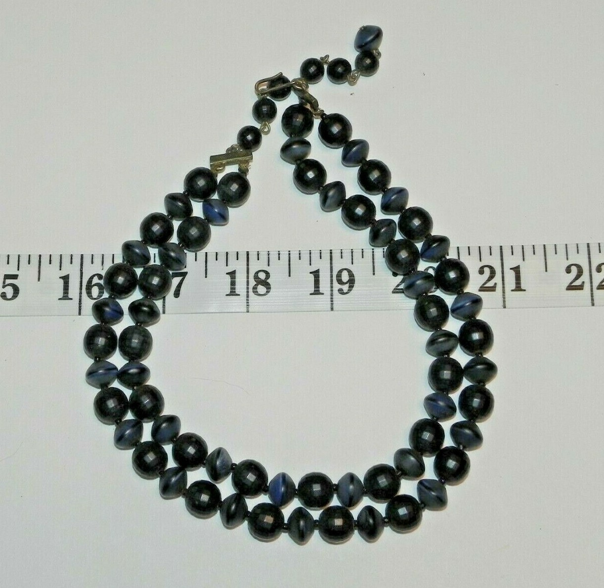 Vintage Double Strand Black and Dark Grey Beaded Necklace 14″ – 16″