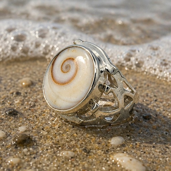 Shiva Eye Ring Sterling Silver Shell Men Boho Statement Cutout 925