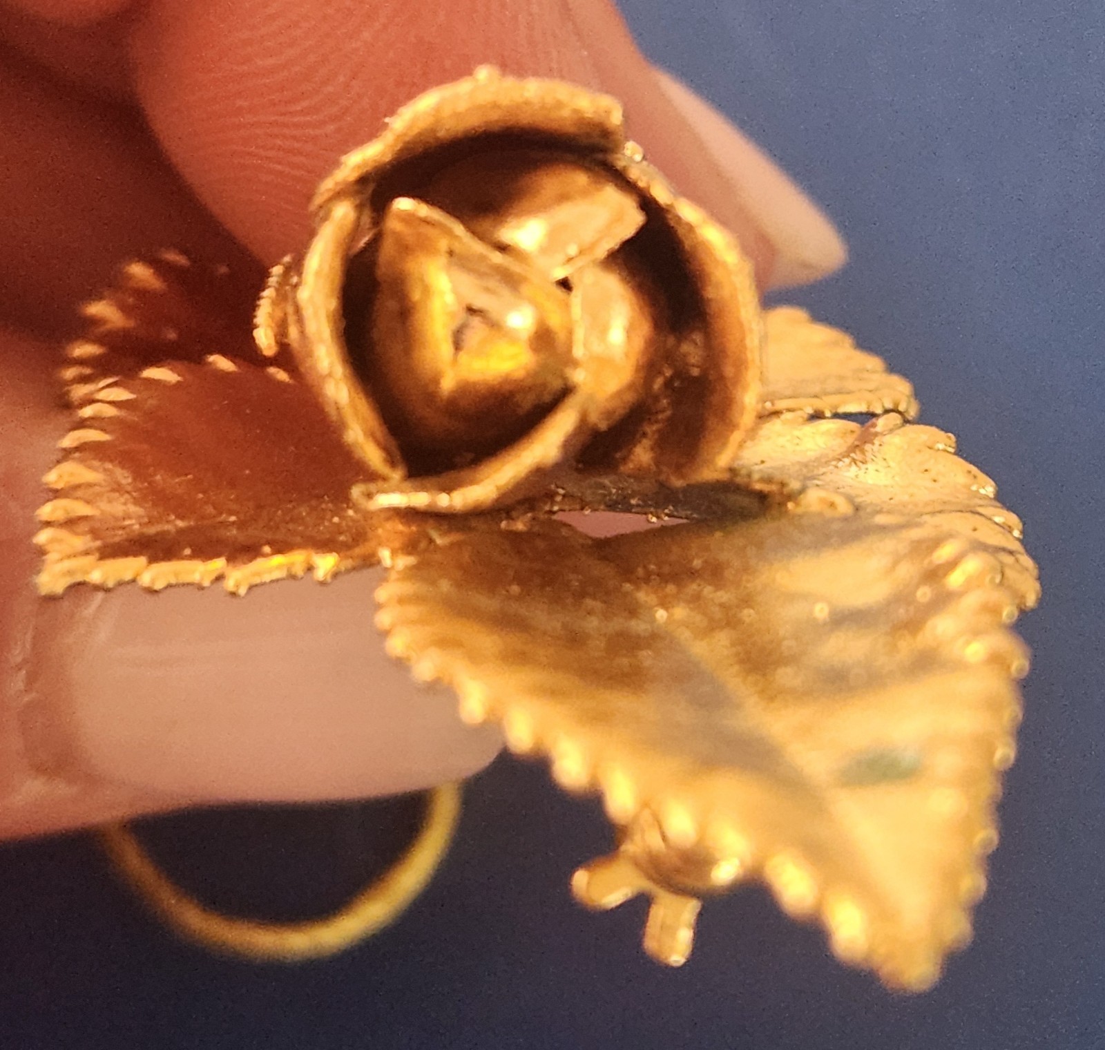 Rose Bud & Leaf Brooch 24ct Gold Plated Vienna Wood Leaves Austria