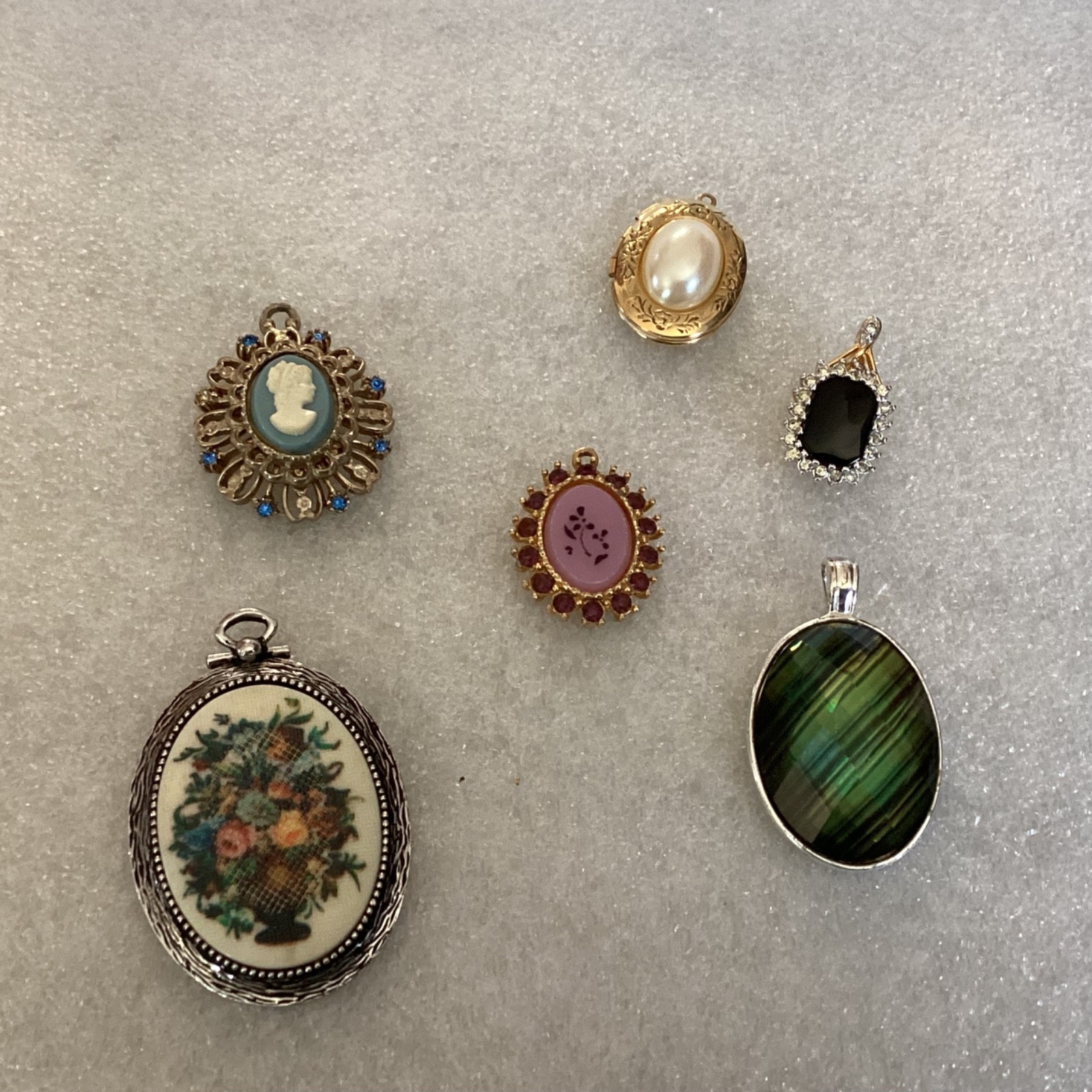 Vintage Lot of 6 Various Pendants ~ Cameos, Rhinestones, Coventry , KC