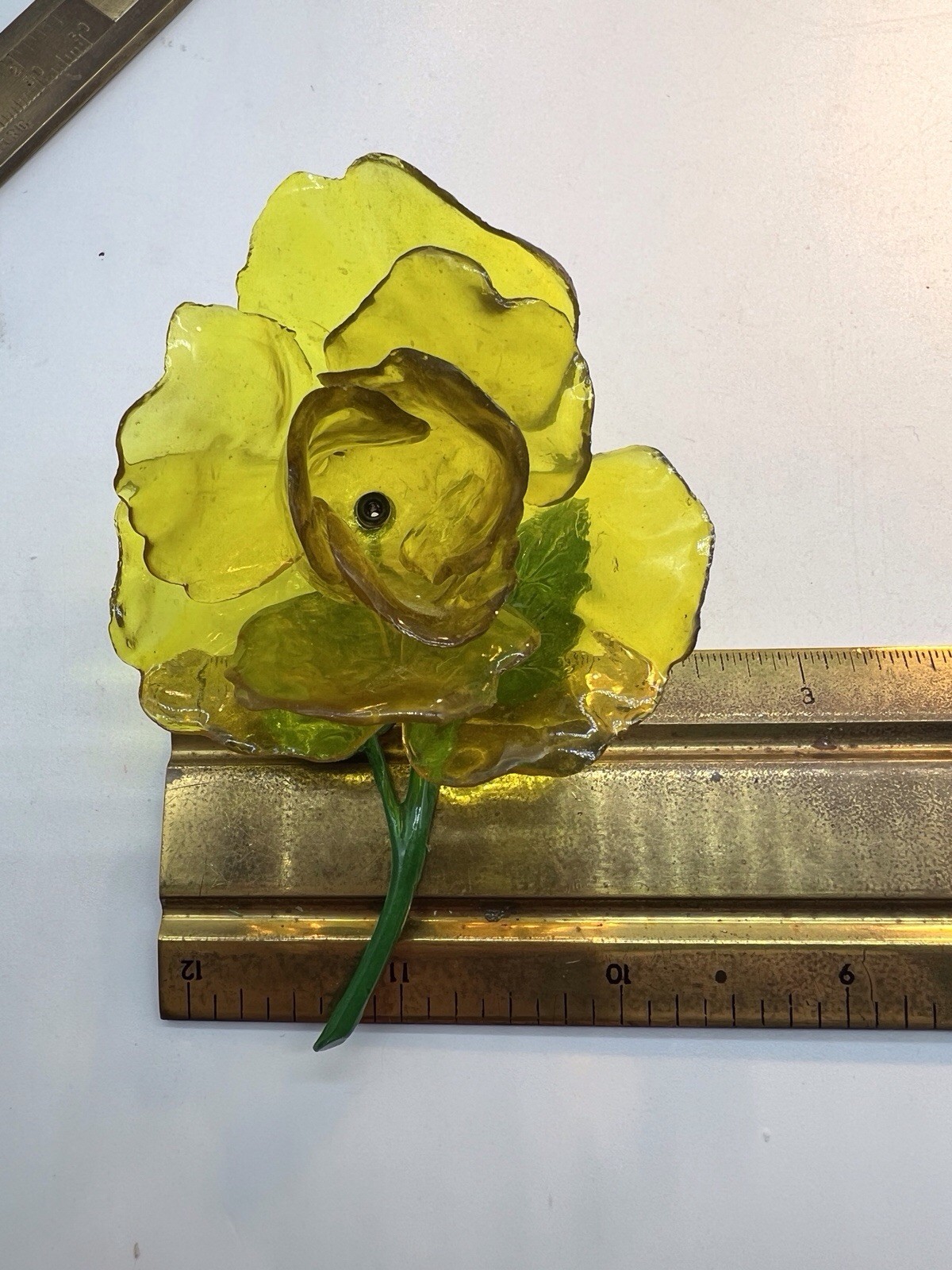 Huge Yellow Flower Brooch Cellulose Acetate Rose Enamel Spring Summer Fab! WB