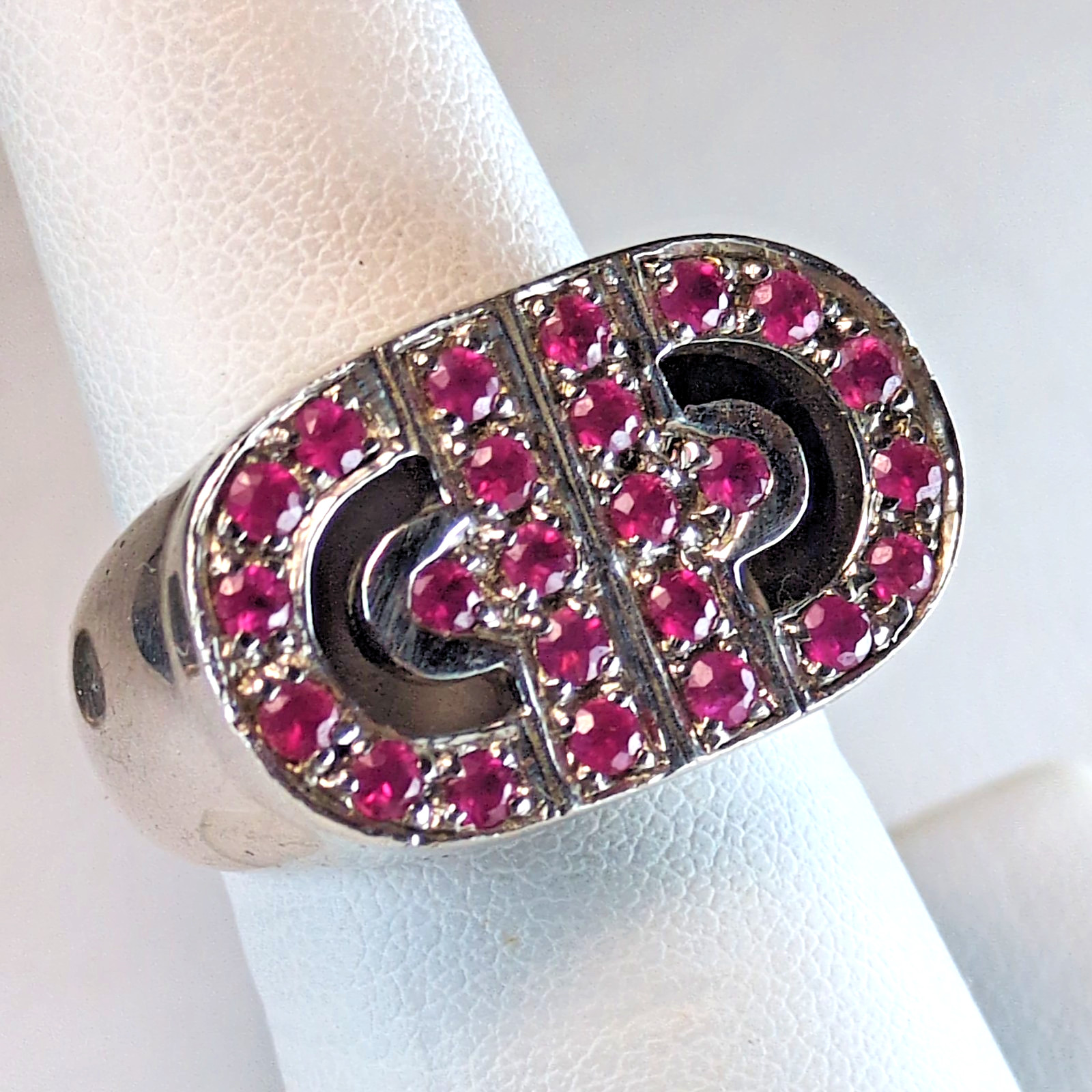 Bold 925 Sterling Silver Geometric CD Logo Revolution Ruby Signet Ring Heavy 11g