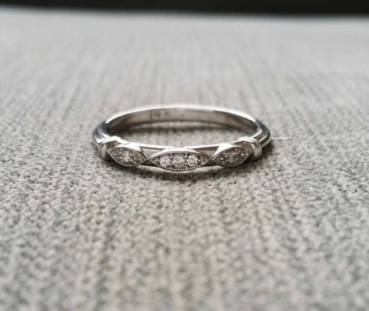Vintage Art Deco Style 1.5 Ct Lab Created Diamond 14k White Gold FN Wedding Band