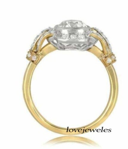 3.50CT Cushion Cut Lab-Created Diamond Vintage Art Deco Ring 14K 2-Tone Gold FN