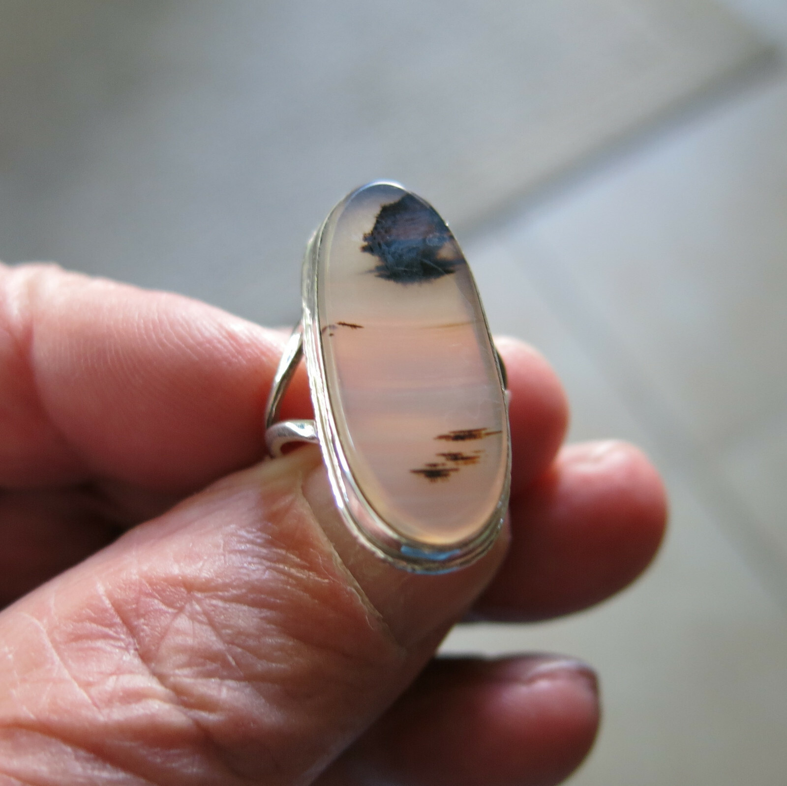 Vintage Sterling Silver Large Moss Agate Ring 6.4g Size 5.75 [6462]