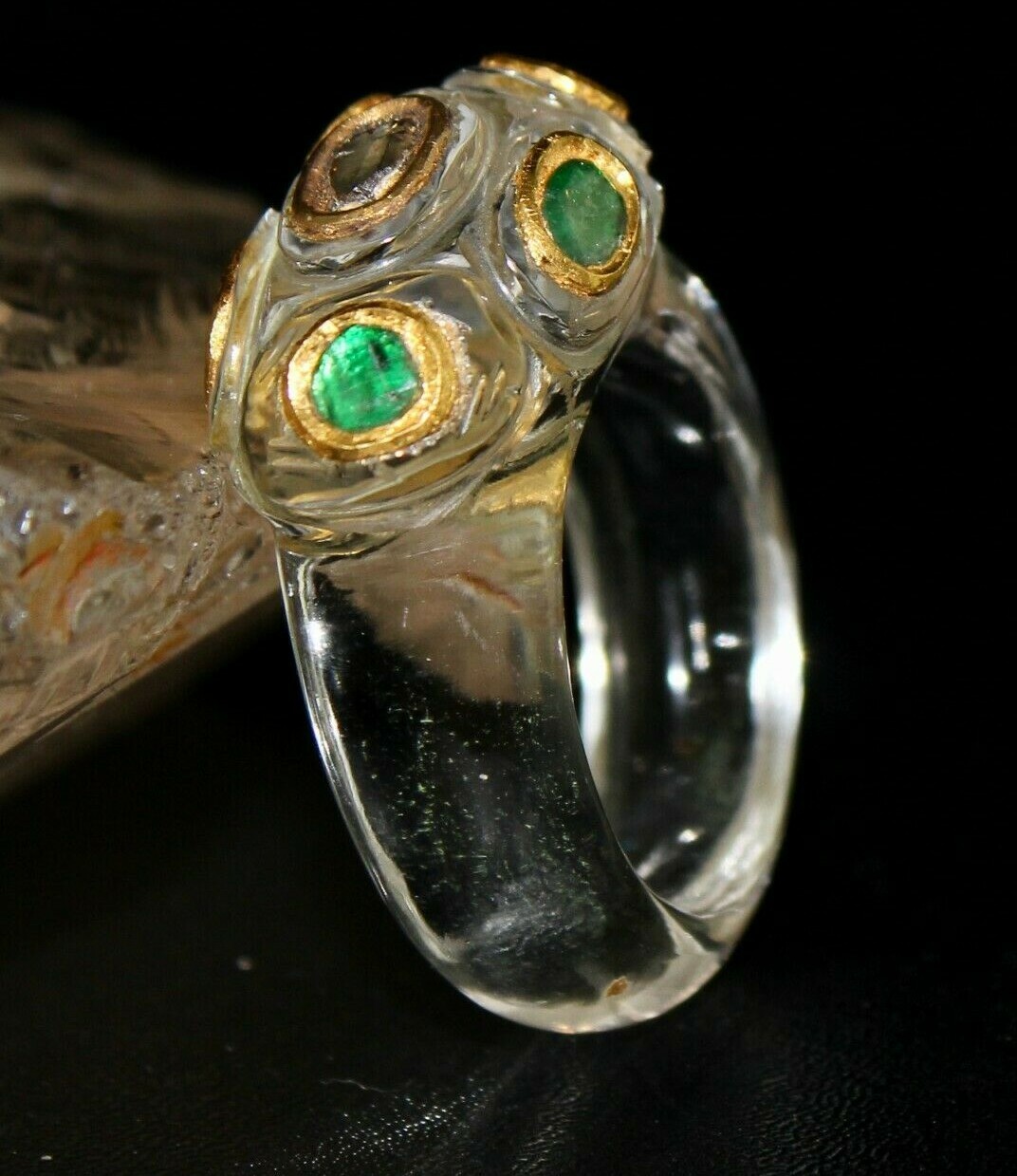Natural Diamond Crystal Quartz Emerald 22k Gold Ethnic Ring 10ct Fashion Women